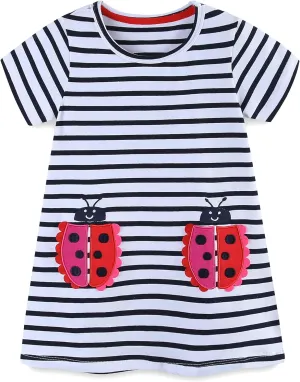 Hongshilian Toddler Girls Cotton Casual Dress Summer Playwear Short Sleeve Shirt Dresses