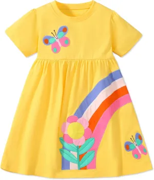 Hongshilian Toddler Girls Cotton Casual Dress Summer Playwear Short Sleeve Shirt Dresses