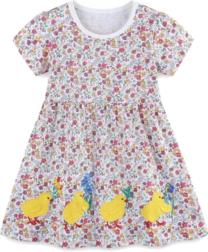 Hongshilian Toddler Girls Cotton Casual Dress Summer Playwear Short Sleeve Shirt Dresses