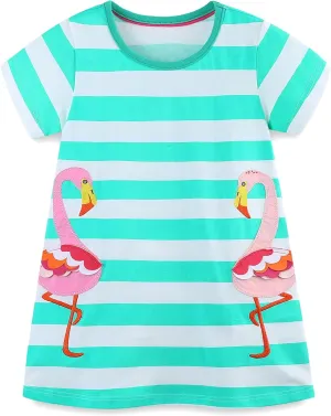 Hongshilian Toddler Girls Cotton Casual Dress Summer Playwear Short Sleeve Shirt Dresses
