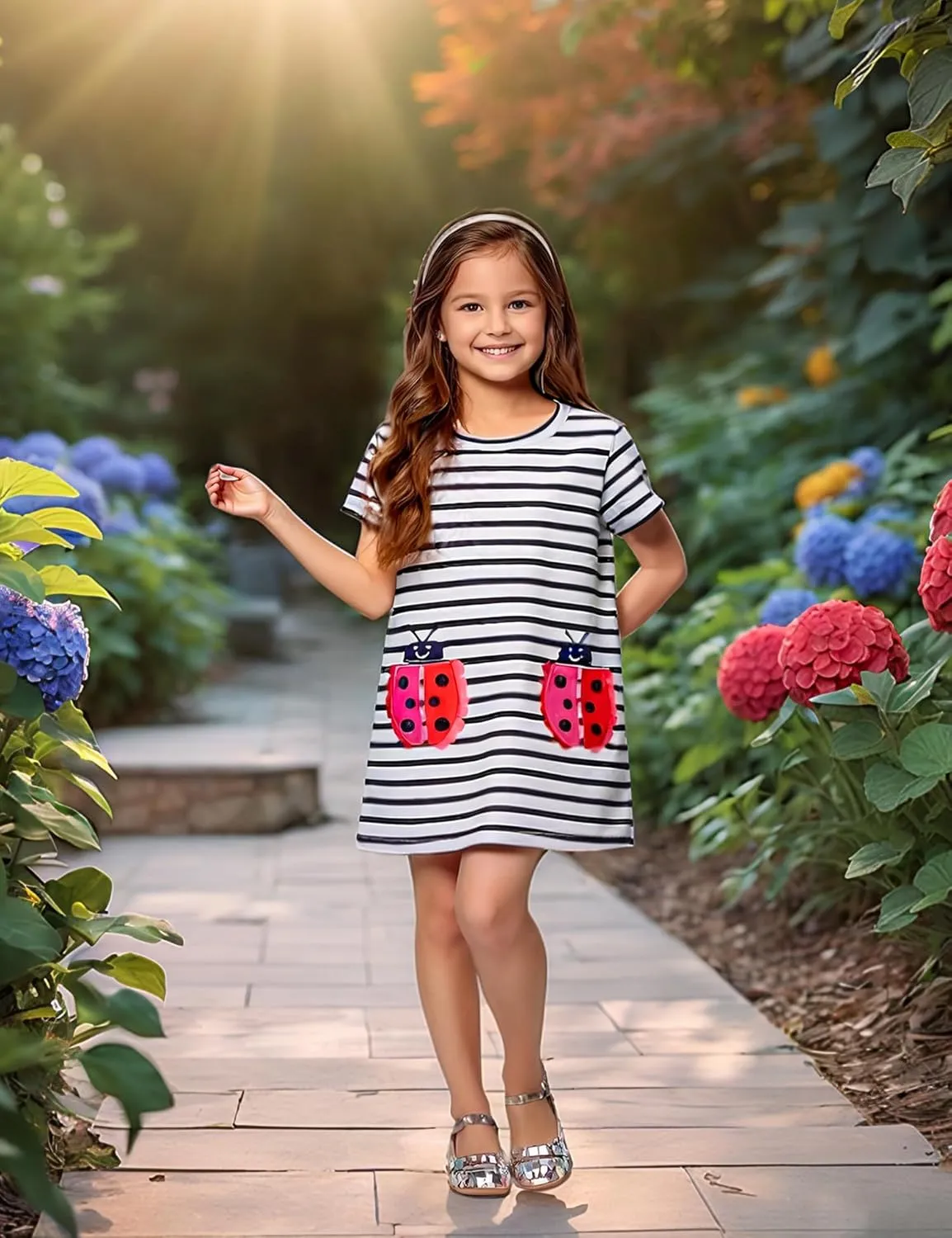 Hongshilian Toddler Girls Cotton Casual Dress Summer Playwear Short Sleeve Shirt Dresses