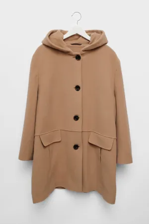 HOODED CASHMERE WOOL BEIGE COAT