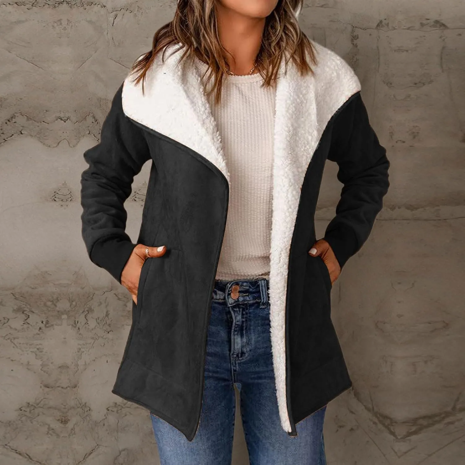 Hoodie Long Jackets for Women Reversible Puffer Coats Sherpa Fleece Lined Full Zip Winter Down Outerwear with Pockets