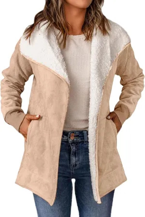 Hoodie Long Jackets for Women Reversible Puffer Coats Sherpa Fleece Lined Full Zip Winter Down Outerwear with Pockets