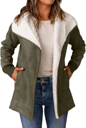 Hoodie Long Jackets for Women Reversible Puffer Coats Sherpa Fleece Lined Full Zip Winter Down Outerwear with Pockets