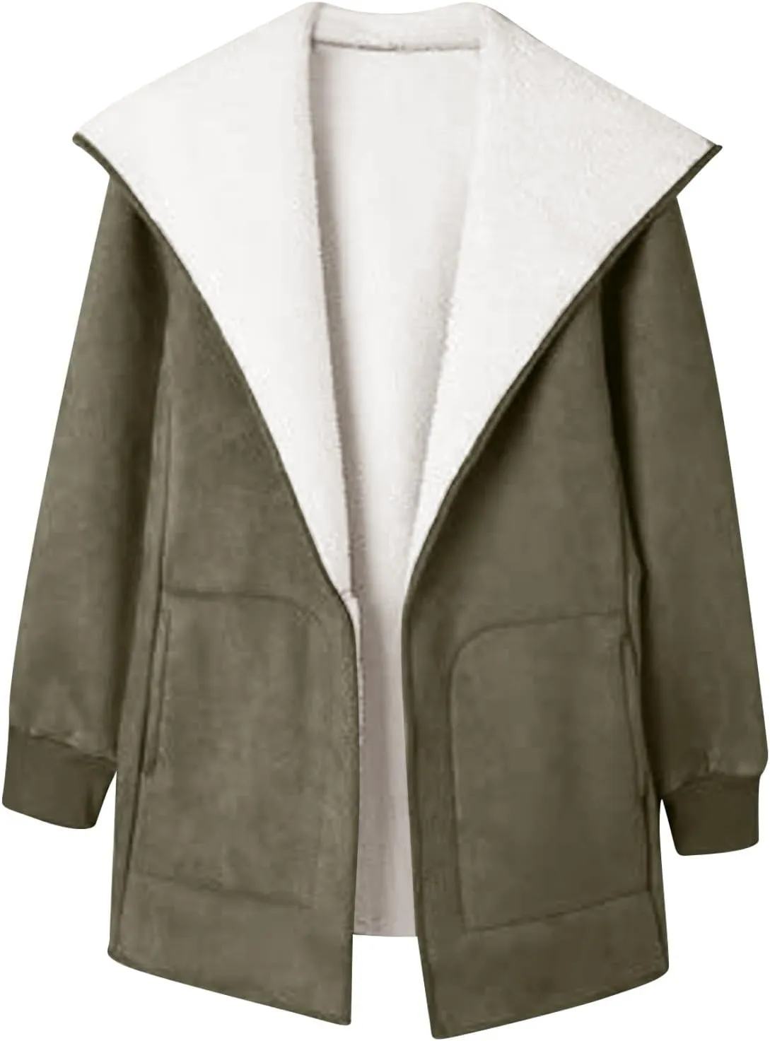 Hoodie Long Jackets for Women Reversible Puffer Coats Sherpa Fleece Lined Full Zip Winter Down Outerwear with Pockets