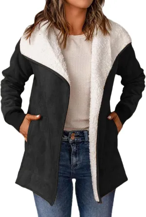 Hoodie Long Jackets for Women Reversible Puffer Coats Sherpa Fleece Lined Full Zip Winter Down Outerwear with Pockets