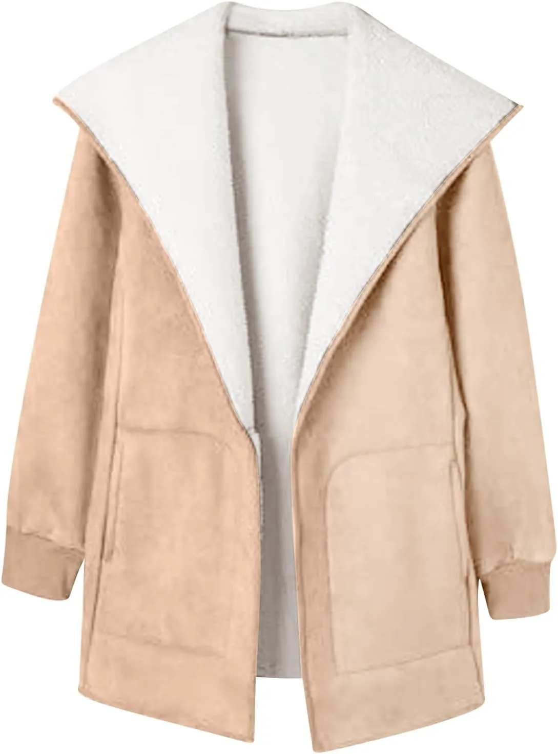 Hoodie Long Jackets for Women Reversible Puffer Coats Sherpa Fleece Lined Full Zip Winter Down Outerwear with Pockets