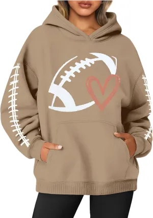 Hoodies for Women Long Sleeve Rugby Print Hoodie Game Day Football Mom Graphic Hooded Sweatshirt Casual Pullover Tops