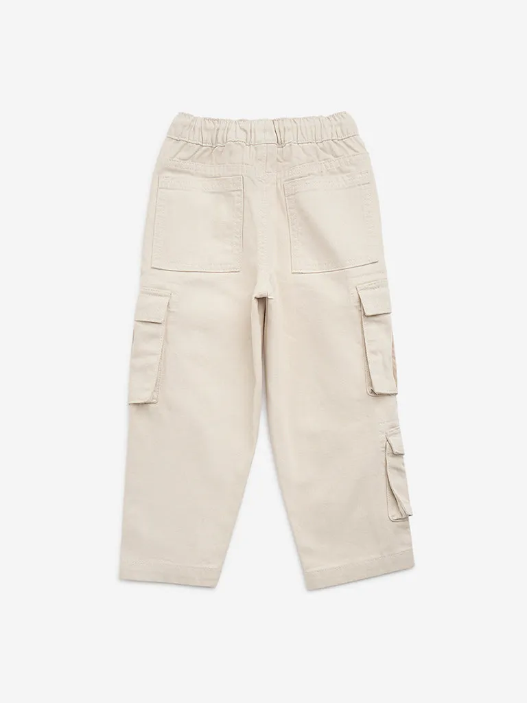 HOP Kids Beige Mid-Rise Cotton Cargo Pants