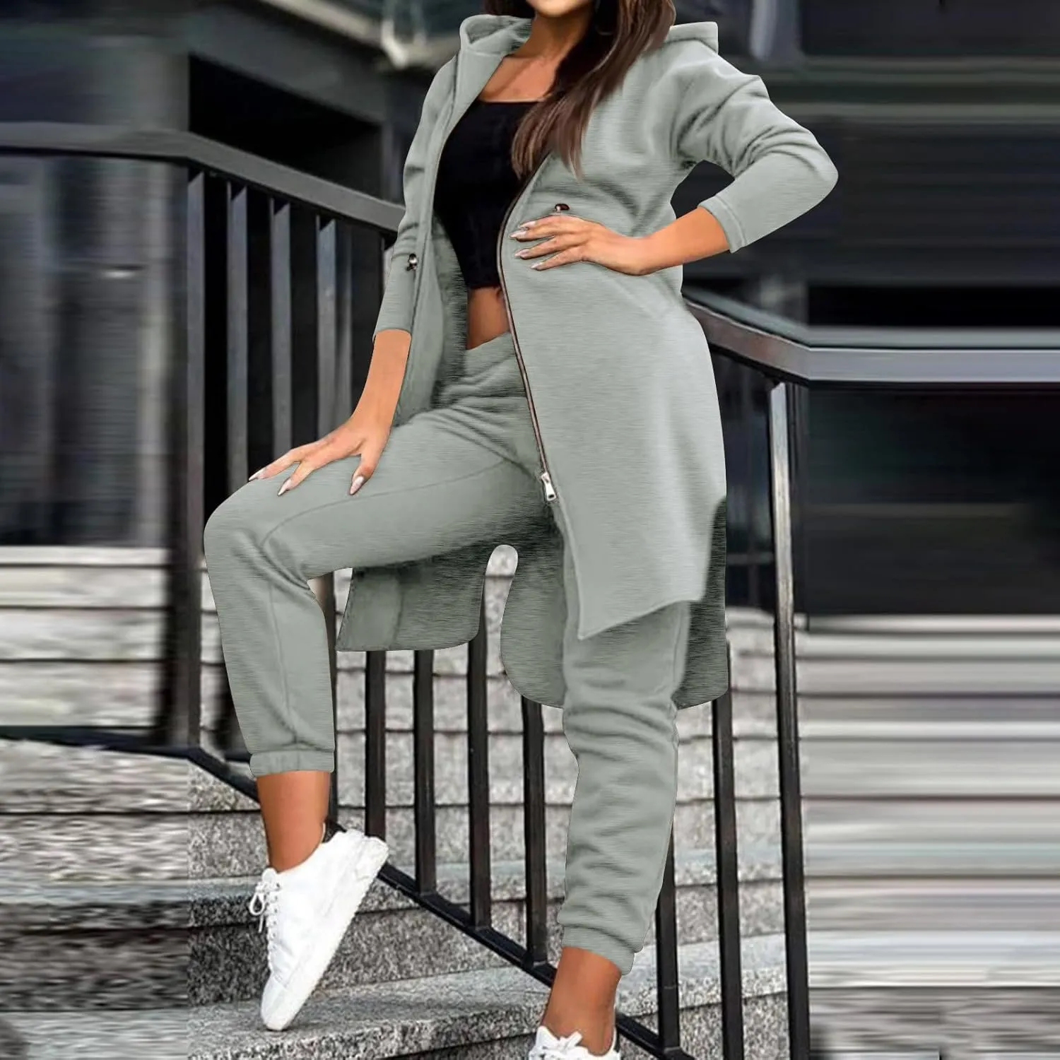 Hvyesh Sweat Set Winter Outfits for Women 2025 Womens Jogger Sets 2 Piece Fleece Lined Sweatpants Set Warm Clothes Two Piece