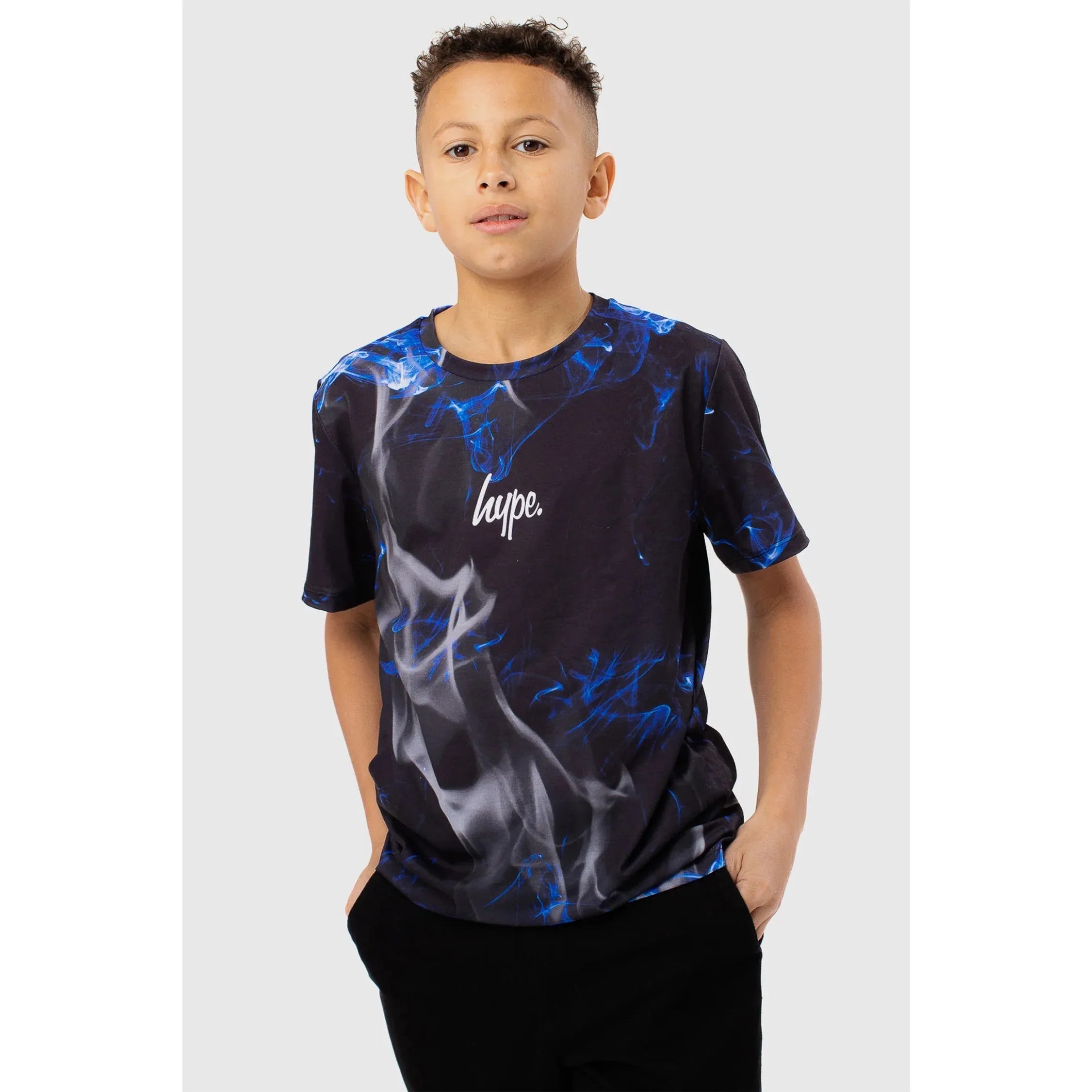 Hype Black Blue Flame T-Shirt Zuao-593