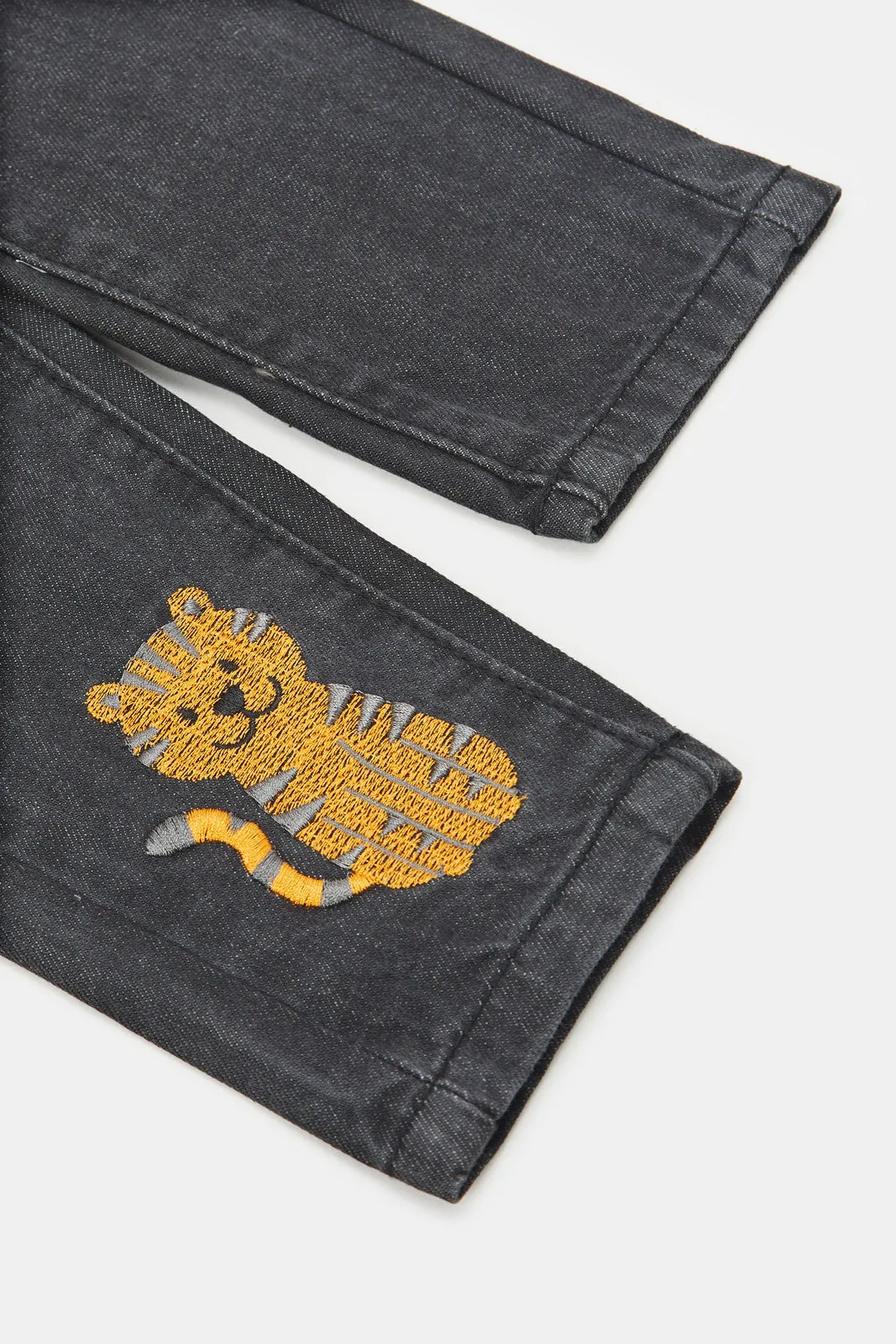 Infant Boys Black Lion Print Slim Fit Jeans