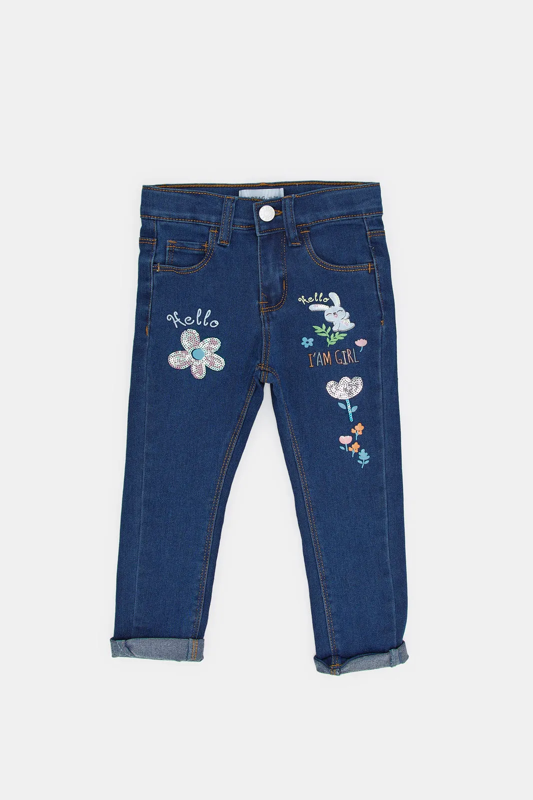 Infant Girls Blue Embellished Denim Jeans
