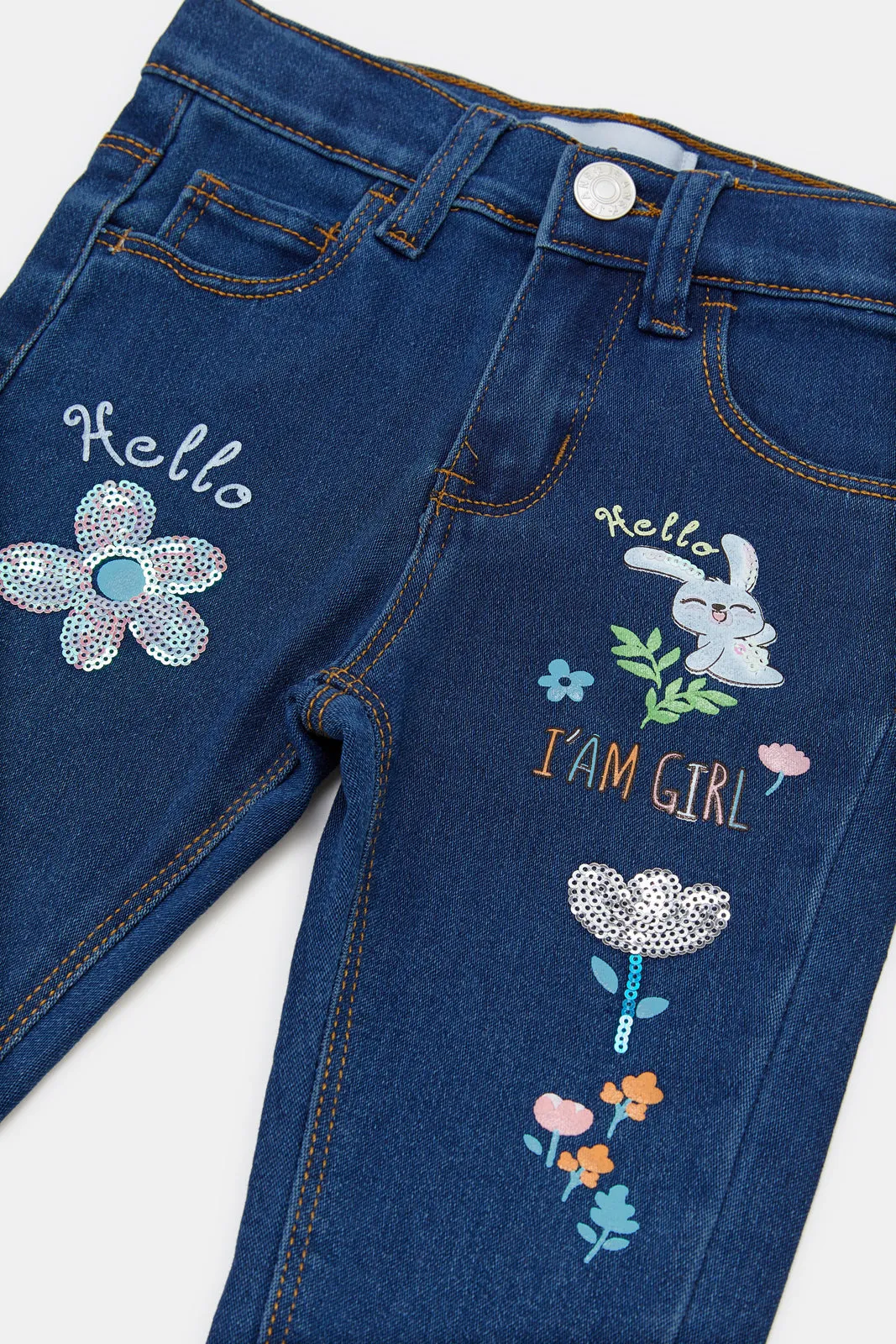 Infant Girls Blue Embellished Denim Jeans