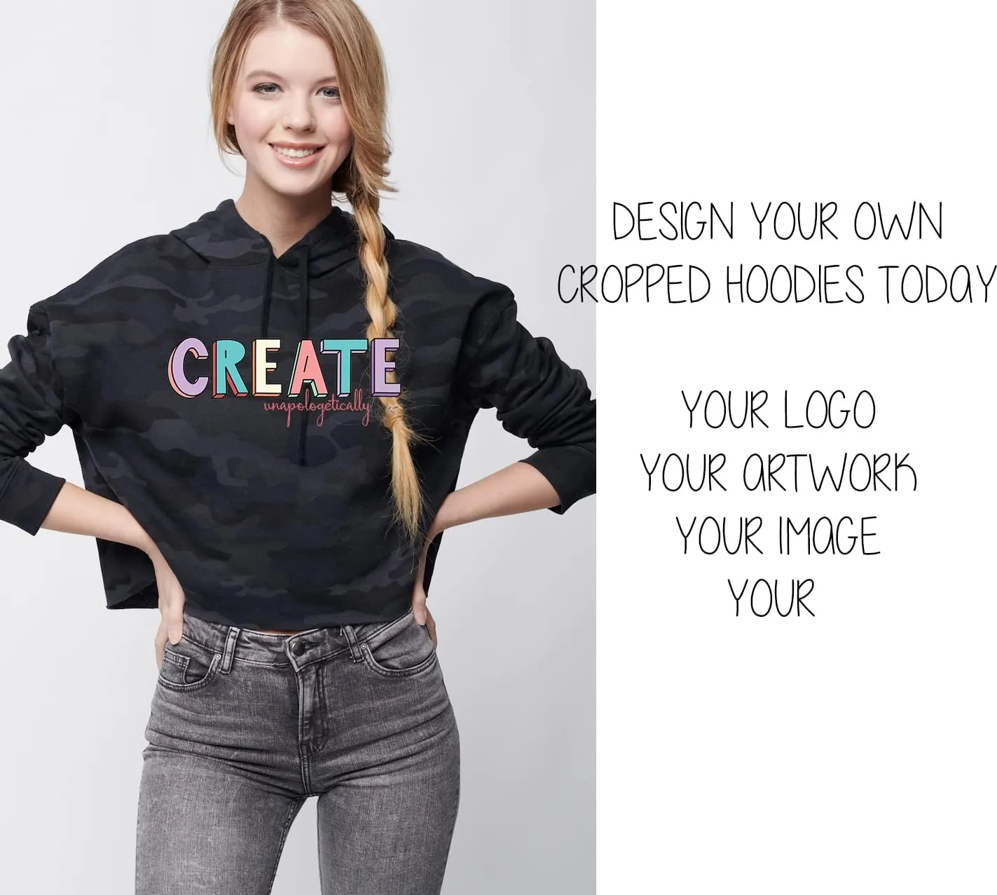 INK STITCH Women Afx64crp Custom Design Printing Front Back Lightweight Cropped Hoodies - Multicolors