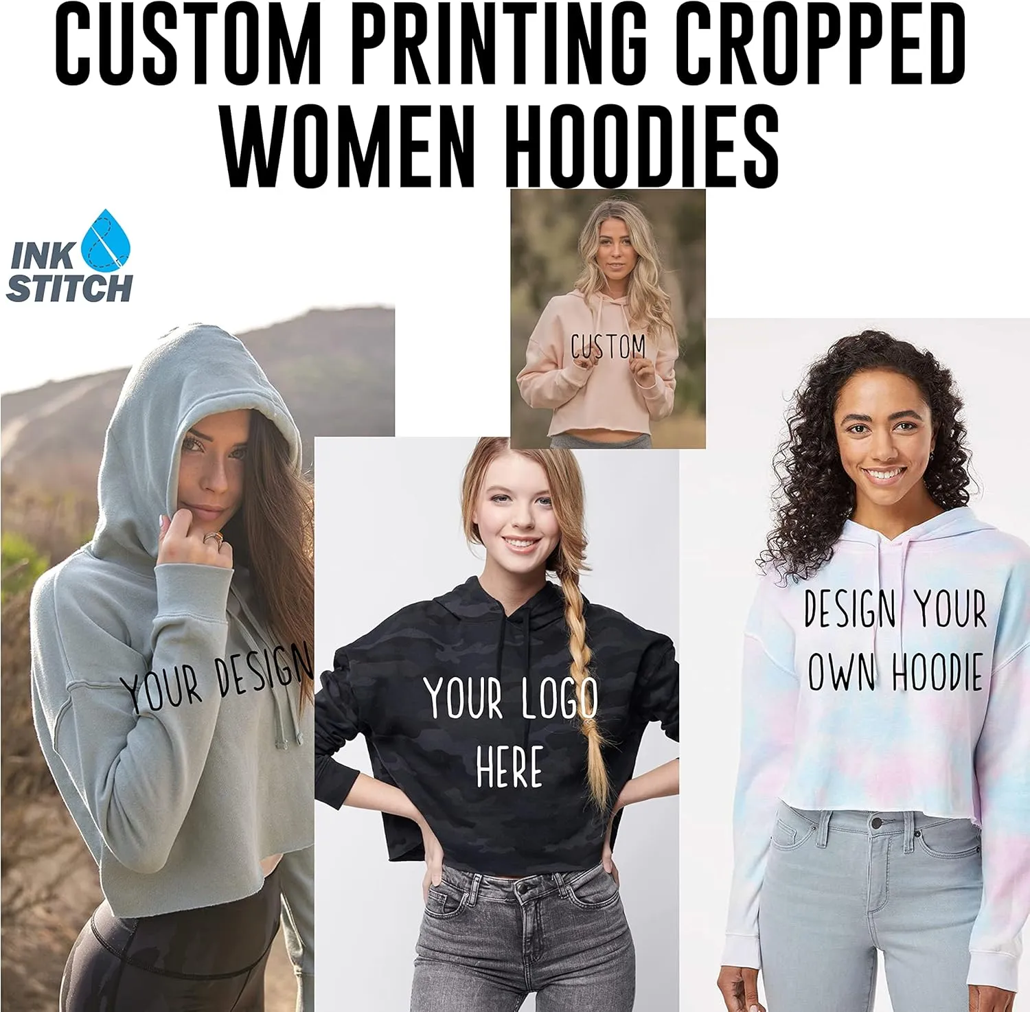 INK STITCH Women Afx64crp Custom Design Printing Front Back Lightweight Cropped Hoodies - Multicolors