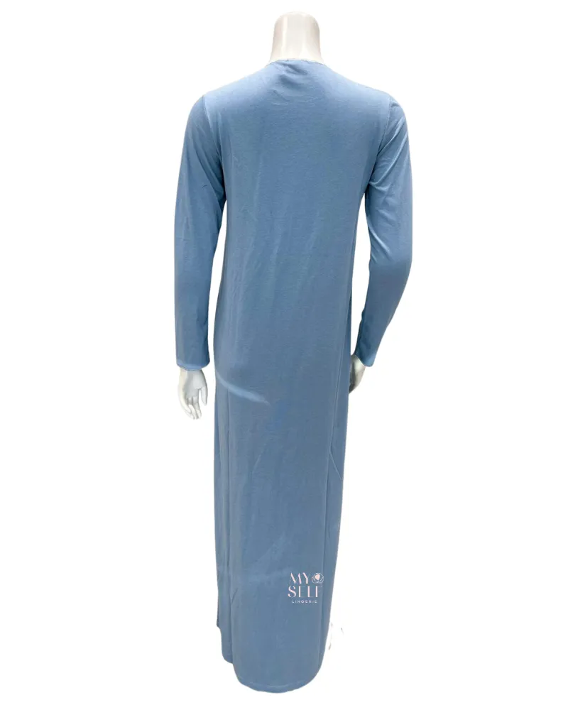 Iora Lingerie Powder Blue Lace Applique Button Down Modal Nightgown
