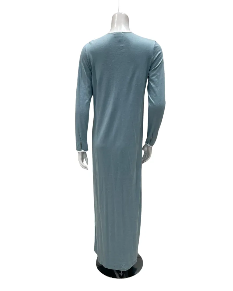 Iora Lingerie Powder Blue Medallion Lace Button Down Cotton Blend Nightgown