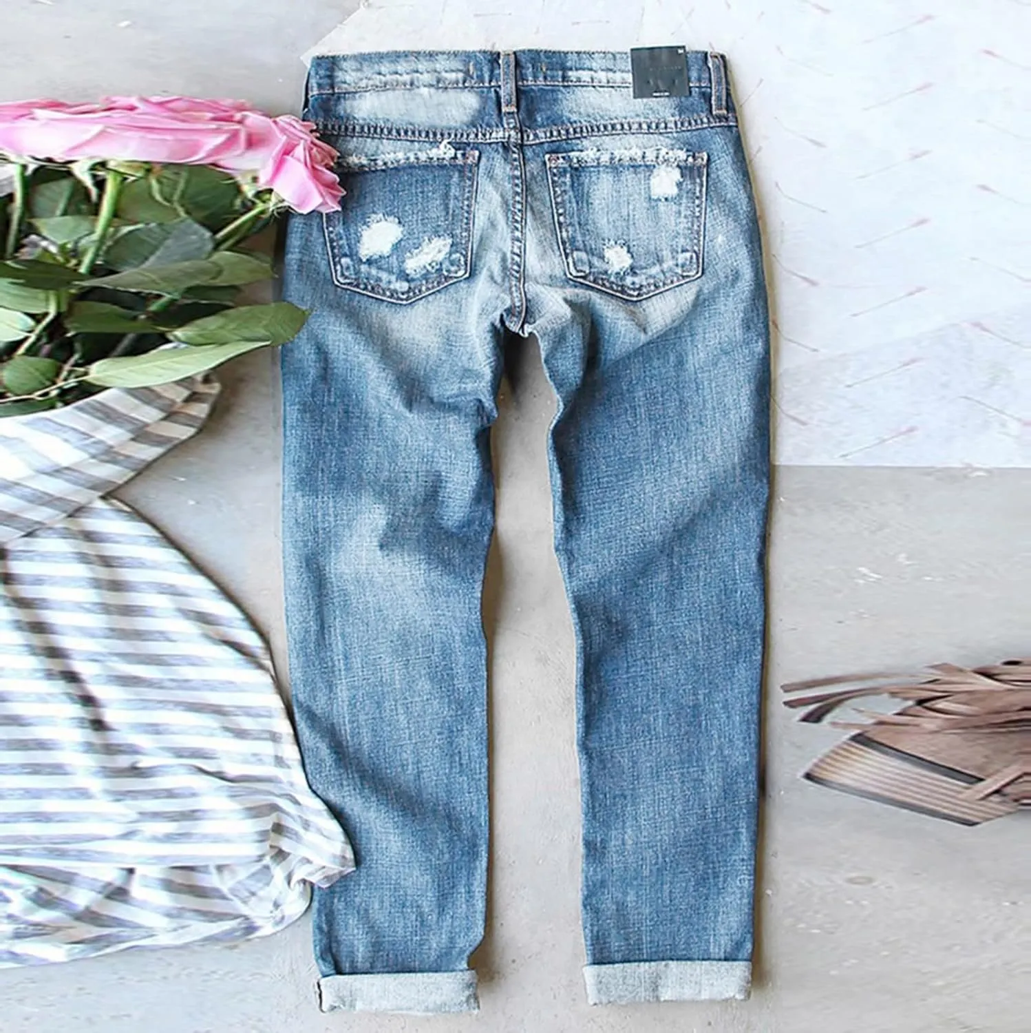 Jeans for Women Womens Jeans Independence Print Ripped Pants Denim Knit Pants