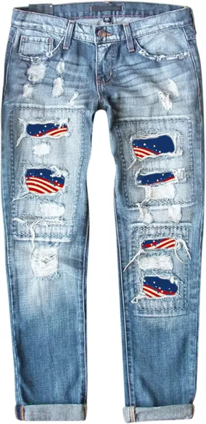 Jeans for Women Womens Jeans Independence Print Ripped Pants Denim Knit Pants