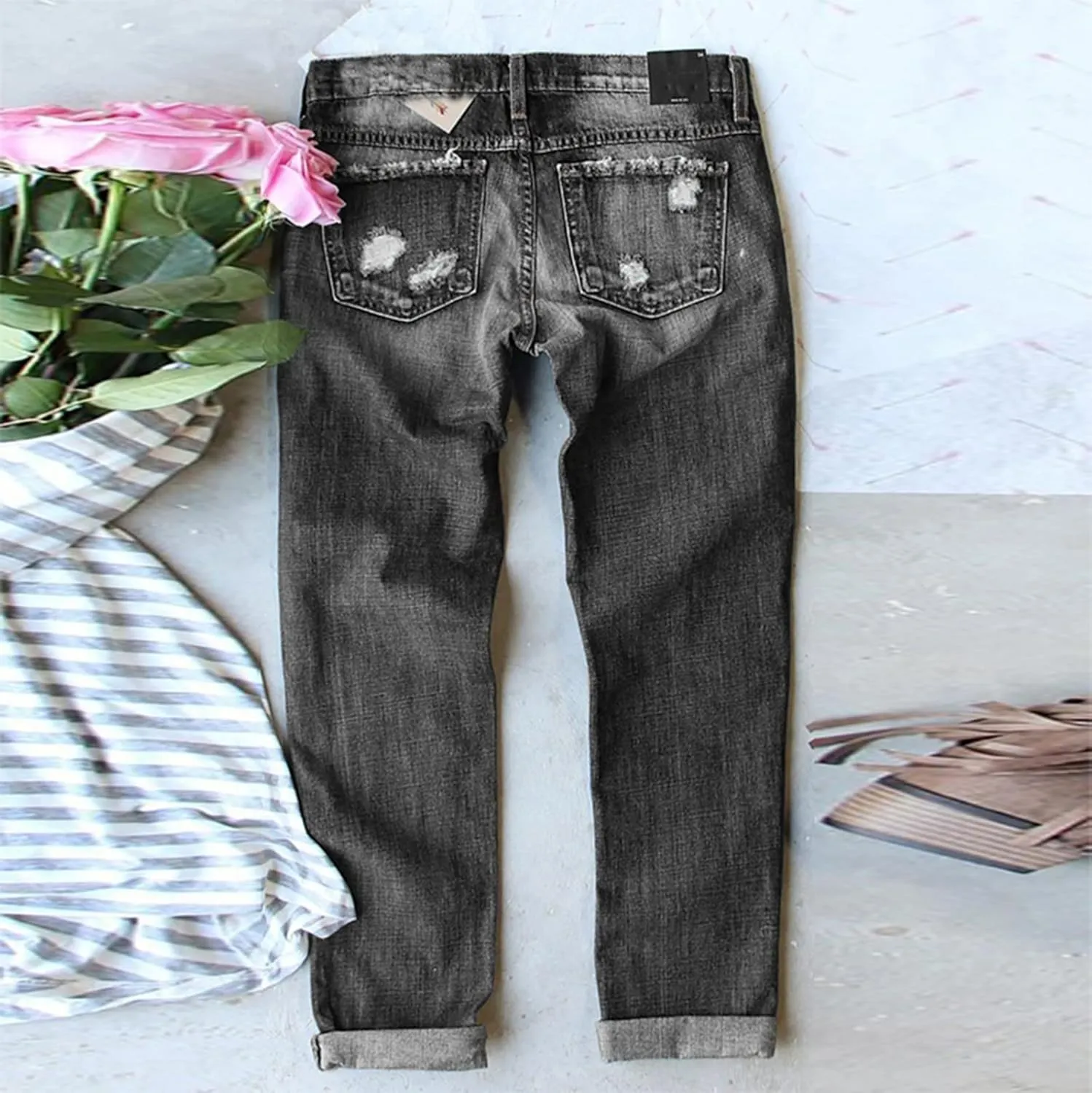 Jeans for Women Womens Jeans Independence Print Ripped Pants Denim Knit Pants