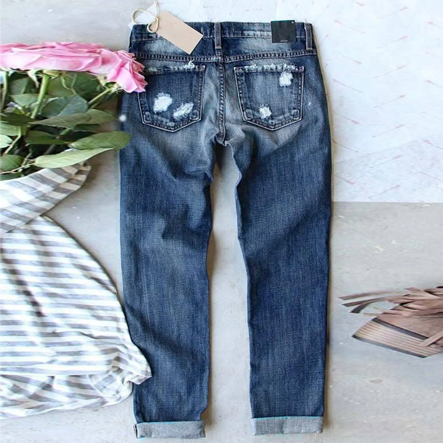 Jeans for Women Womens Jeans Independence Print Ripped Pants Denim Knit Pants