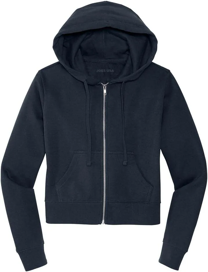 Joe's USA Ladies Fleece Full-Zip Cropped Hoodies in XS-4XL