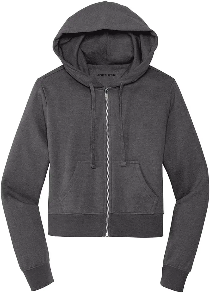 Joe's USA Ladies Fleece Full-Zip Cropped Hoodies in XS-4XL
