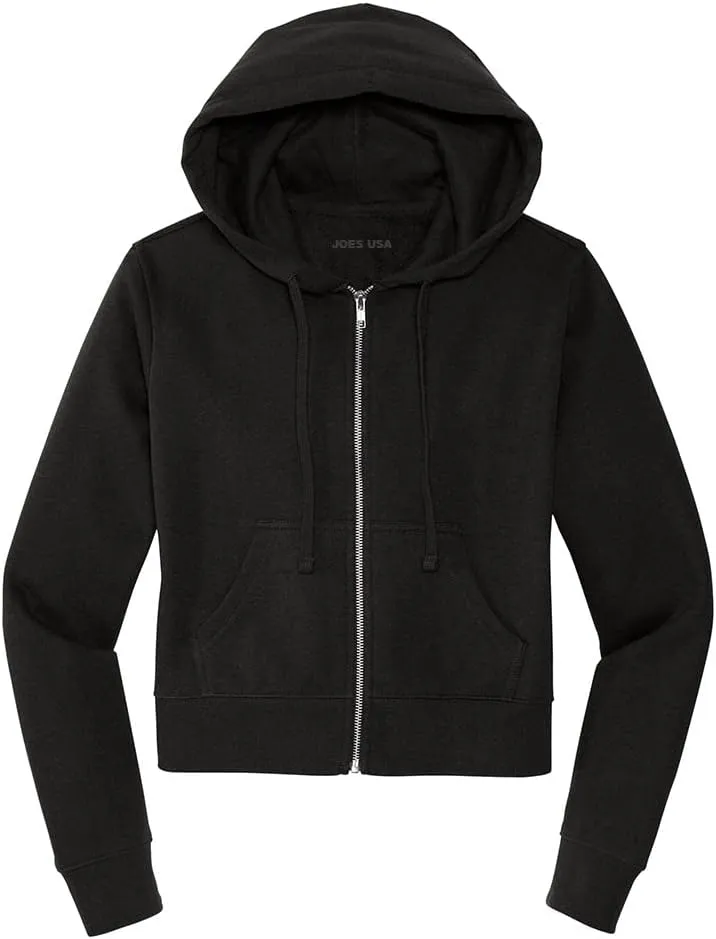 Joe's USA Ladies Fleece Full-Zip Cropped Hoodies in XS-4XL