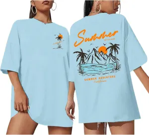 KEEVICI Beach California T Shirts Oversized Beachy Graphic Tees for Women Vintage Shirts Baggy Summer Cotton Vacation Tops