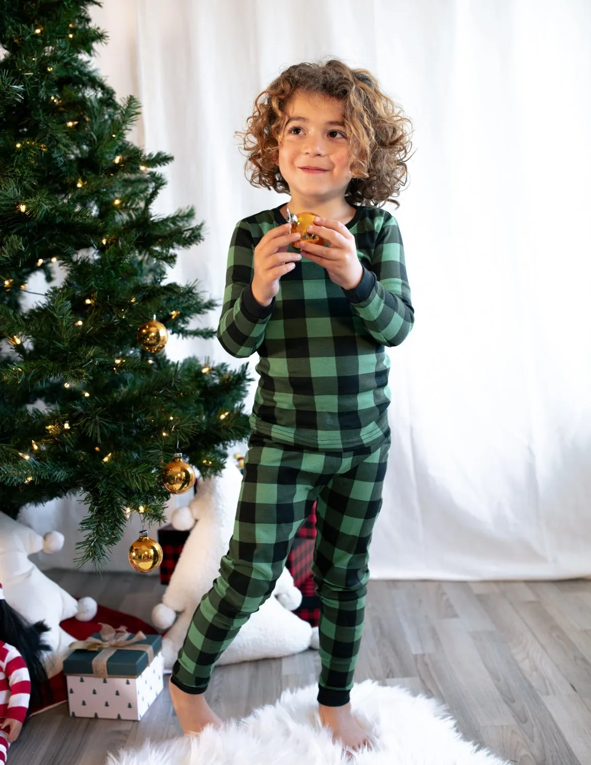 Kids Black & Green Plaid Cotton Pajamas