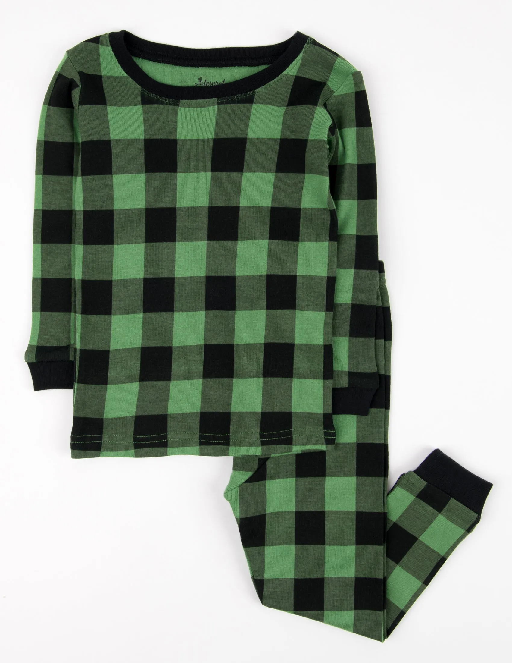 Kids Black & Green Plaid Cotton Pajamas