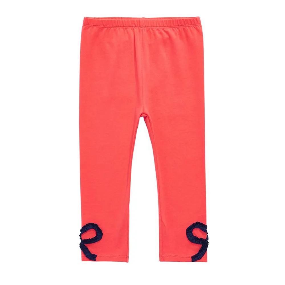 Kids Girl Bow Trim Leggings,Orange Coral