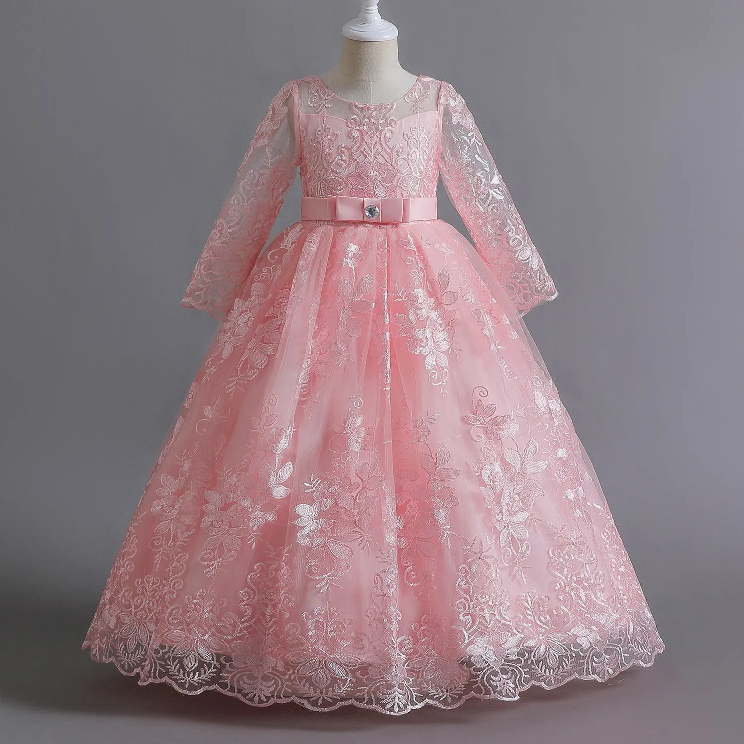 Kids Girl Lace Pageant Long Gown Princess Party Formal Evening Dress - KGD8342