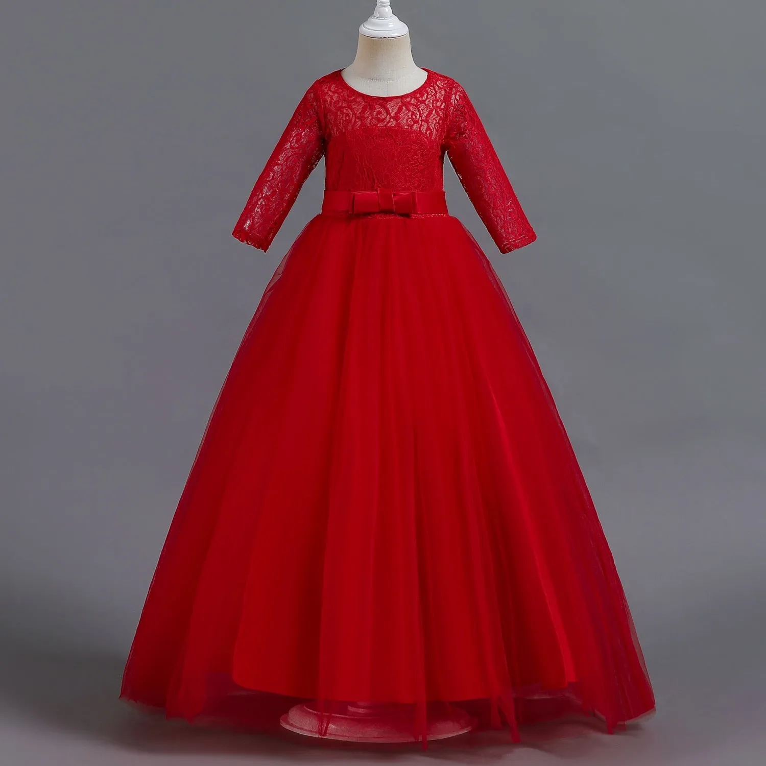 Kids Girl Lace Pageant Long Gown Princess Party Formal Evening Dress - KGD8342