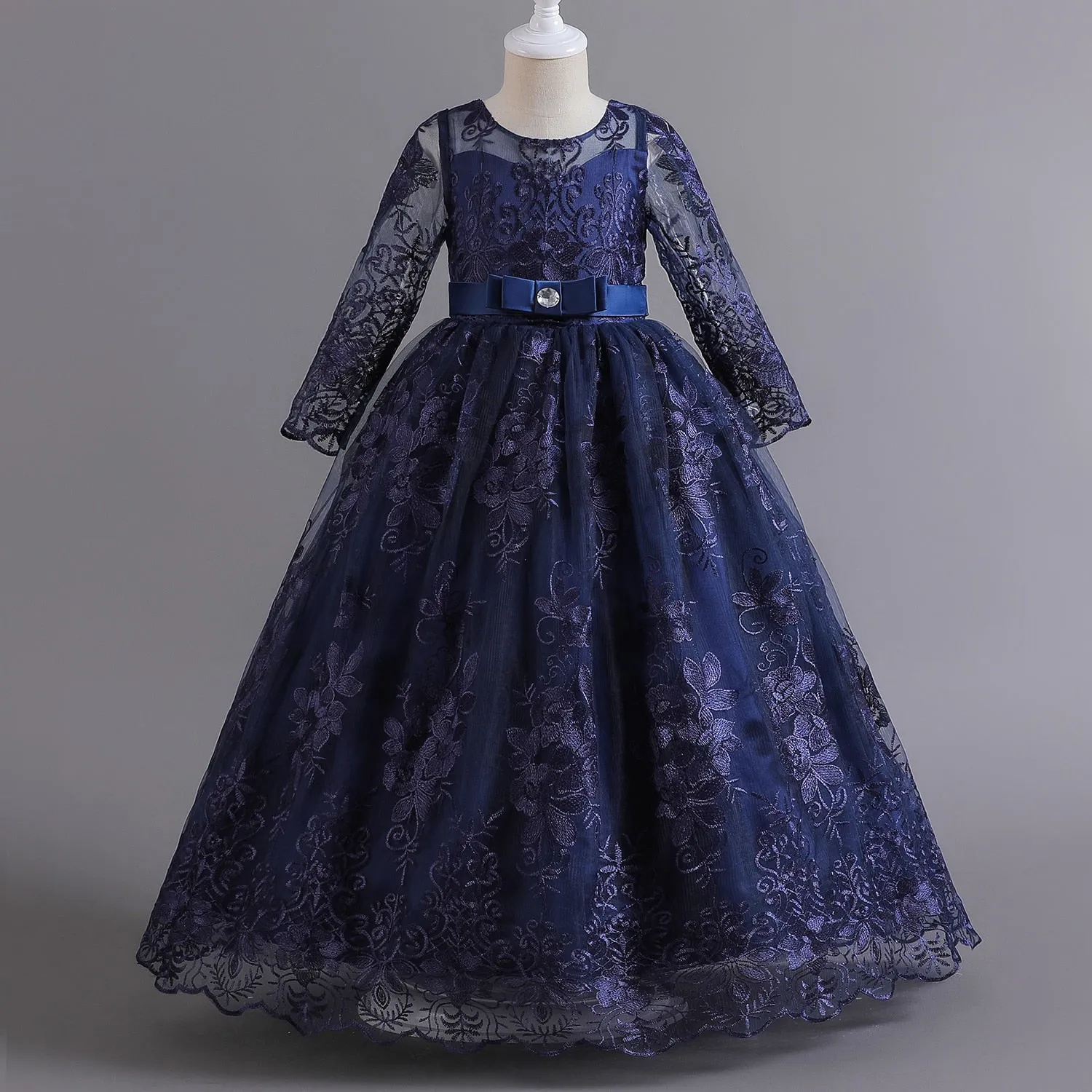 Kids Girl Lace Pageant Long Gown Princess Party Formal Evening Dress - KGD8342