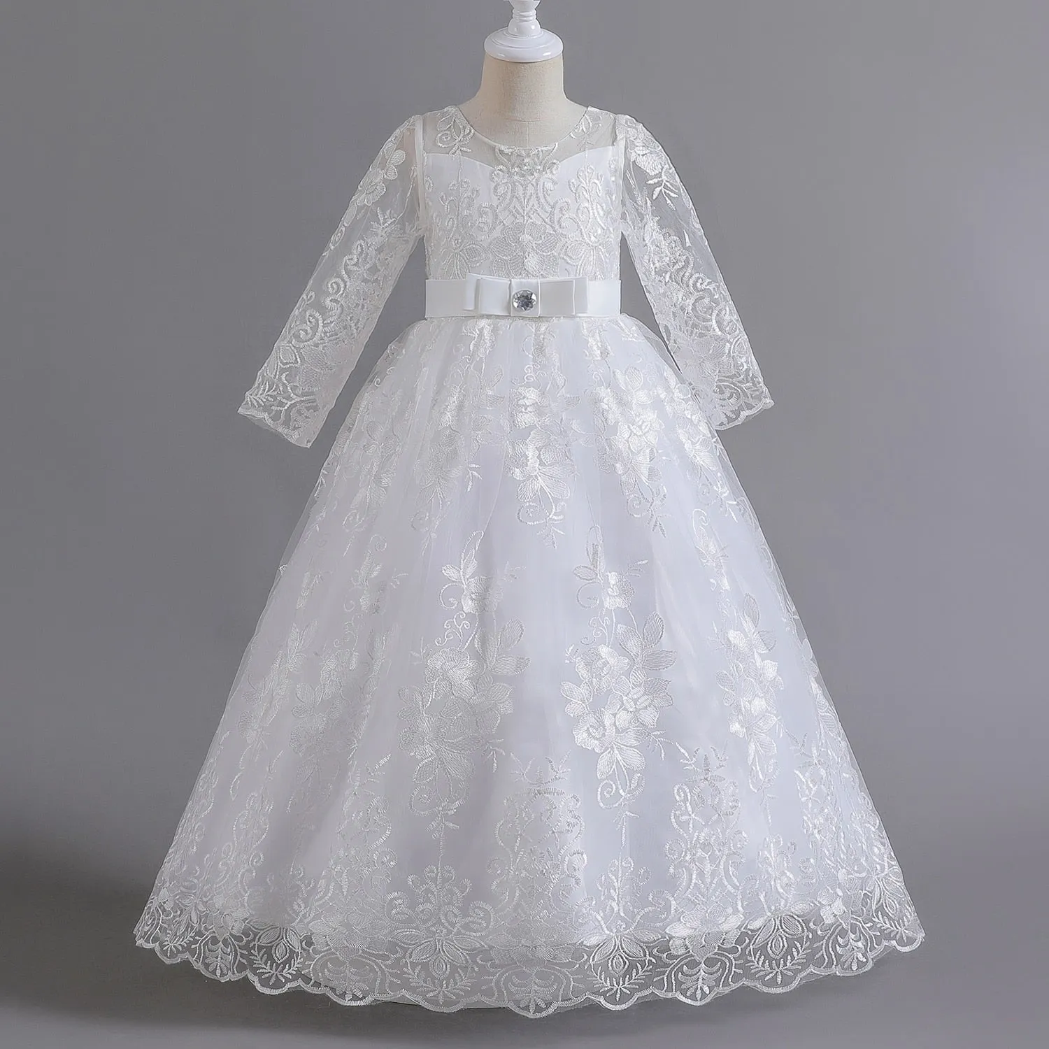 Kids Girl Lace Pageant Long Gown Princess Party Formal Evening Dress - KGD8342