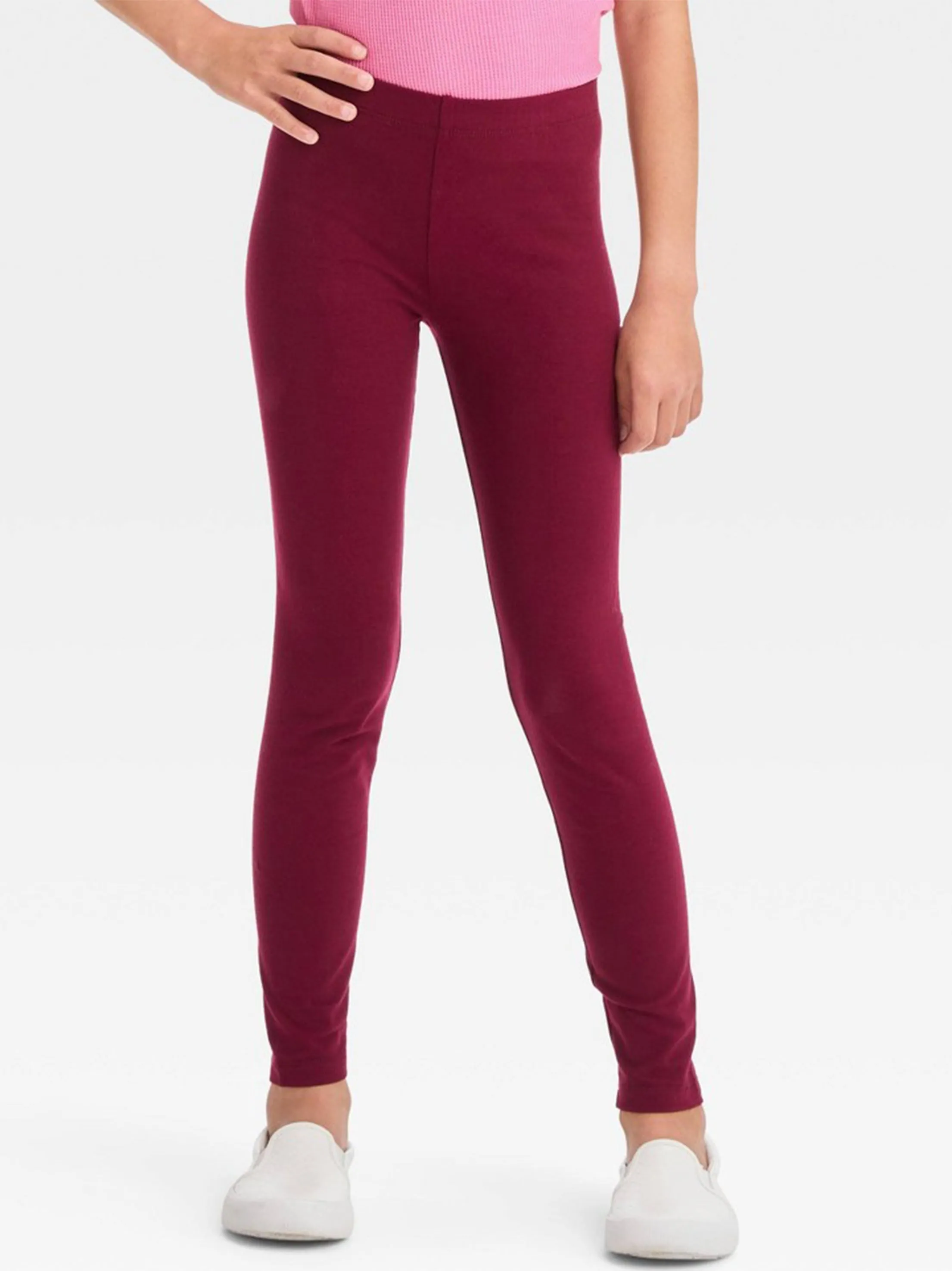 Kids Girl Plain Solid Legging,Burgundy