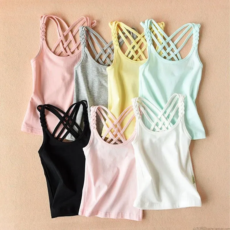 Kids Girls Cotton Camisole Knitted Tank Tops