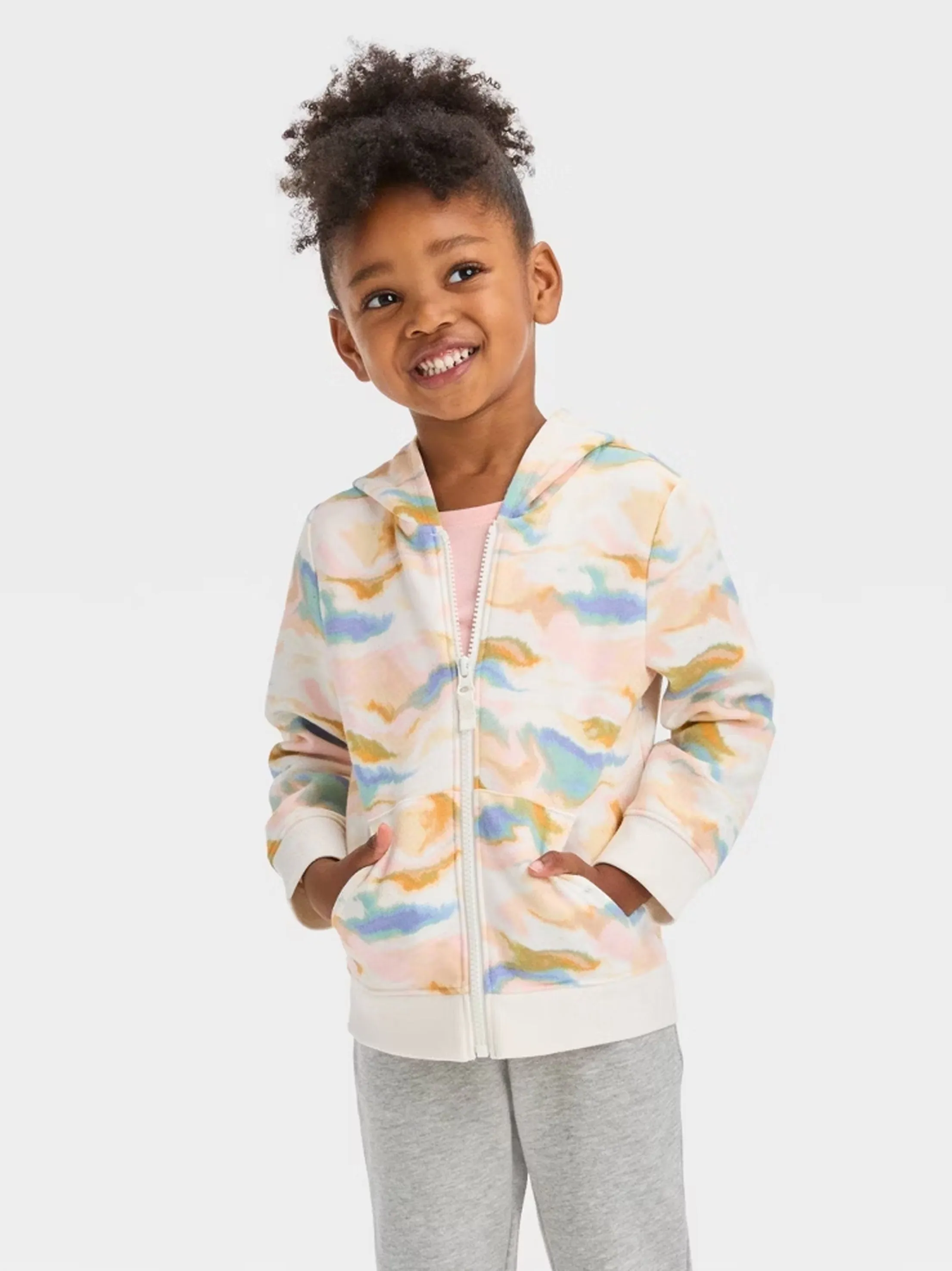 Kids Girl's  Fleece Zip-up Tie-Dye Hoodies,Multi