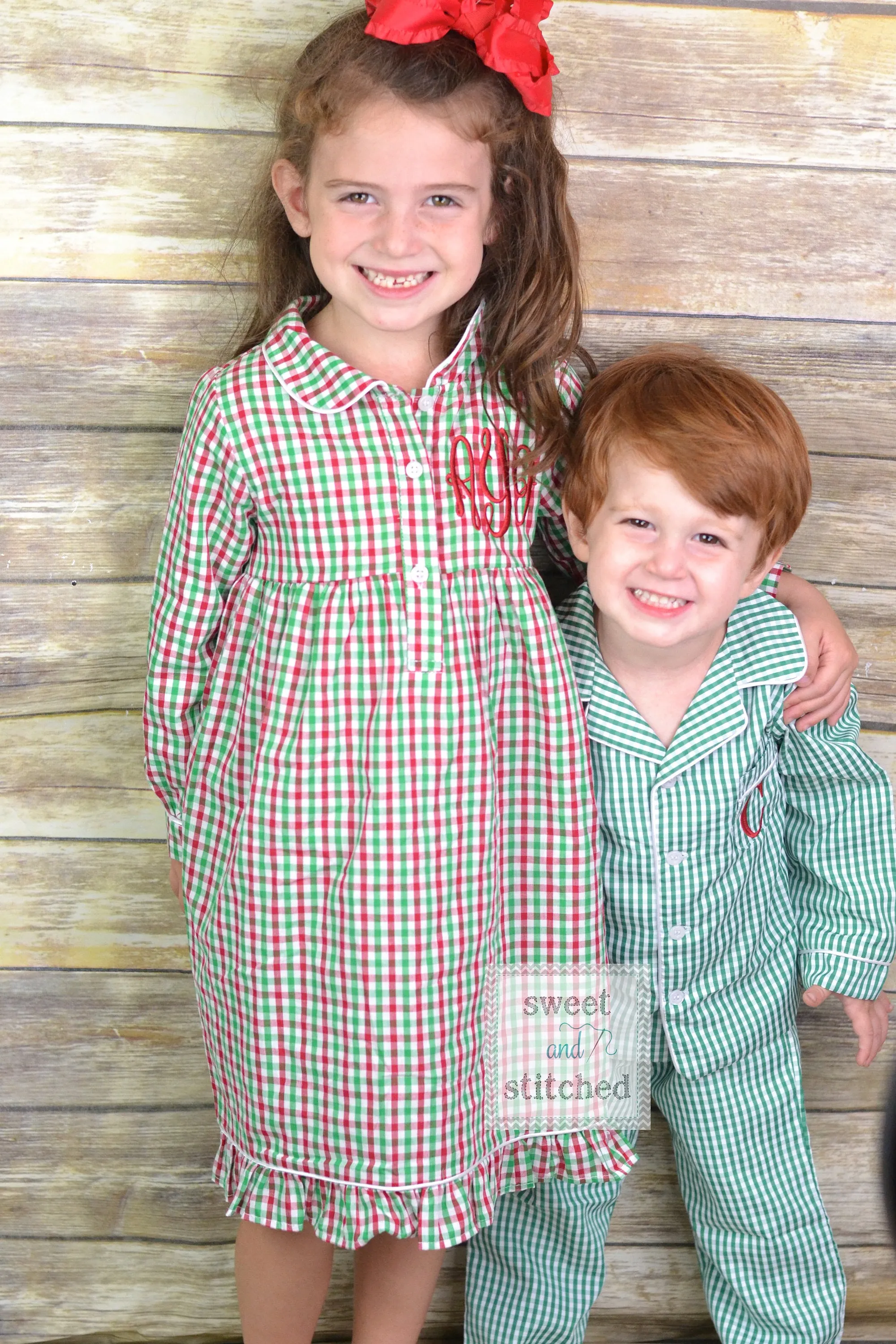 Kids Monogrammed Christmas Pajamas boys 2 piece sets with pocket monogram or girls nightgowns, family Christmas pjs, Kids Christmas Jammies