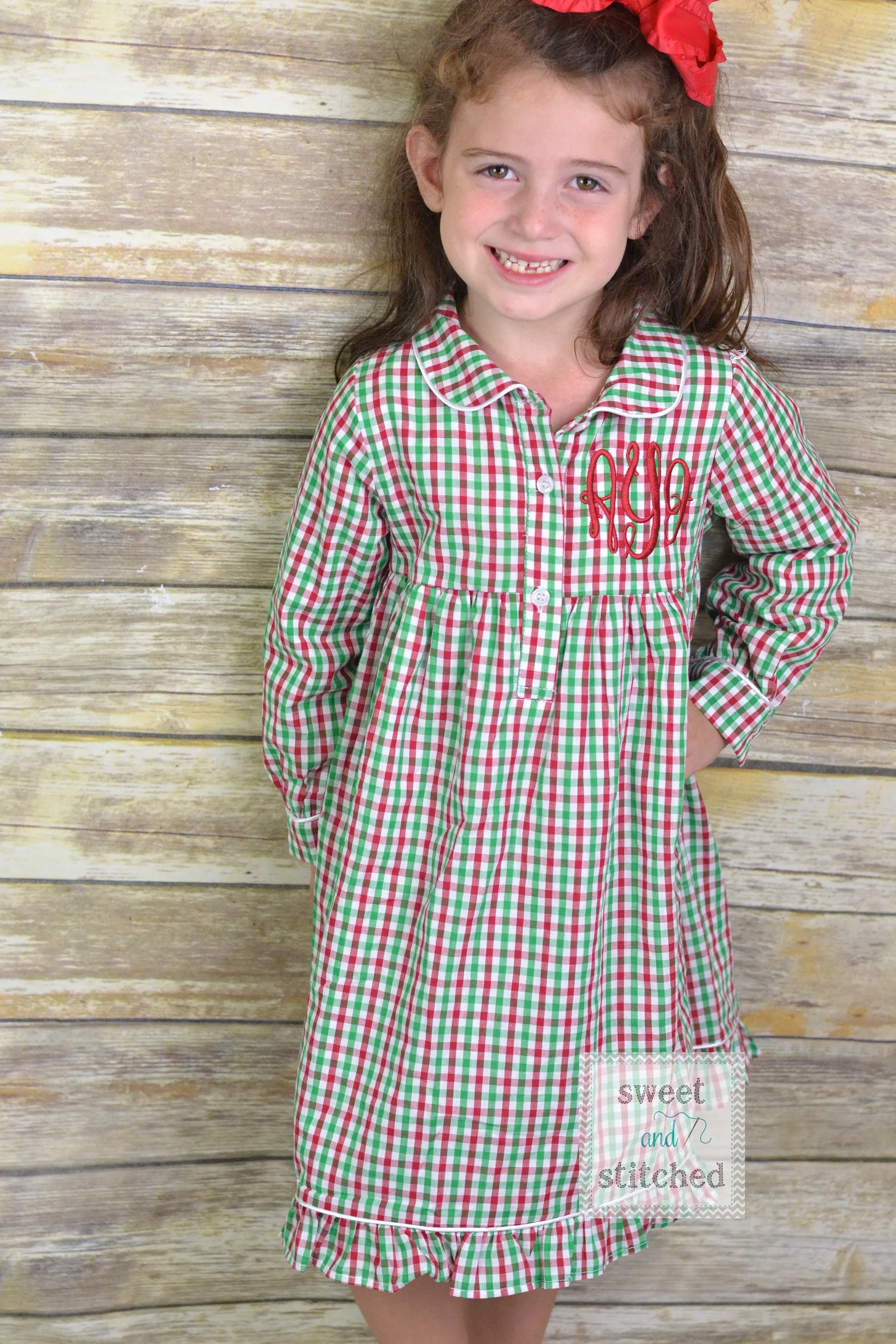 Kids Monogrammed Christmas Pajamas boys 2 piece sets with pocket monogram or girls nightgowns, family Christmas pjs, Kids Christmas Jammies