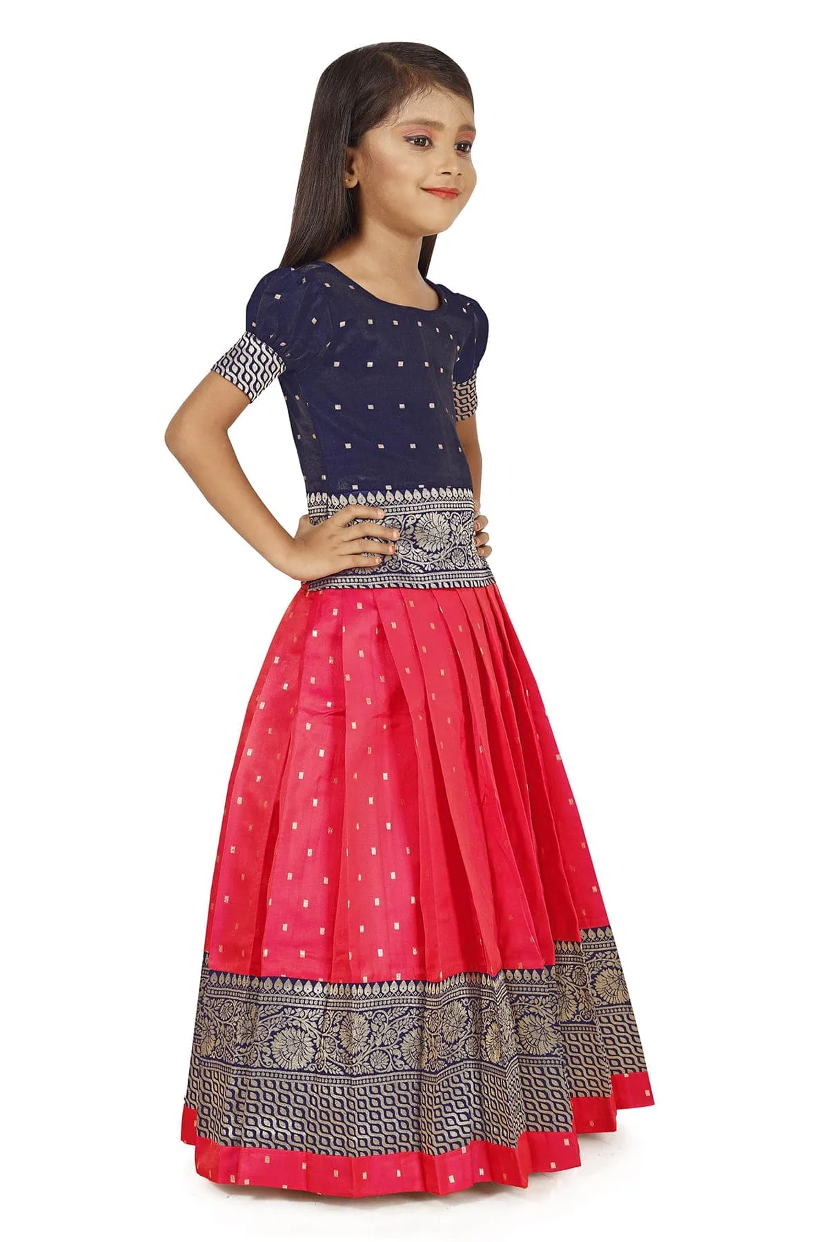 kids New Pattu Pavadai south indian Pink lehenga dress for girls