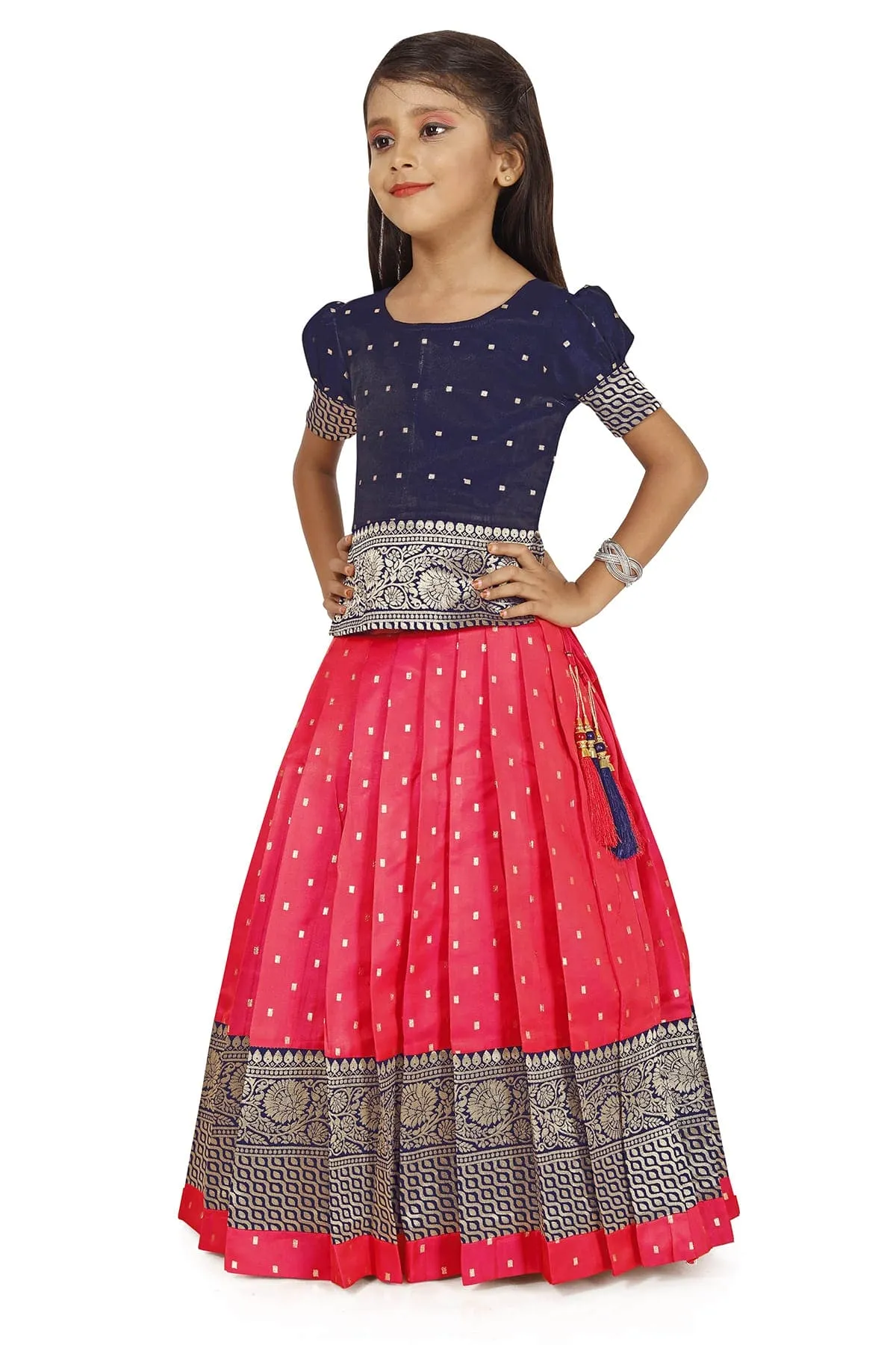 kids New Pattu Pavadai south indian Pink lehenga dress for girls