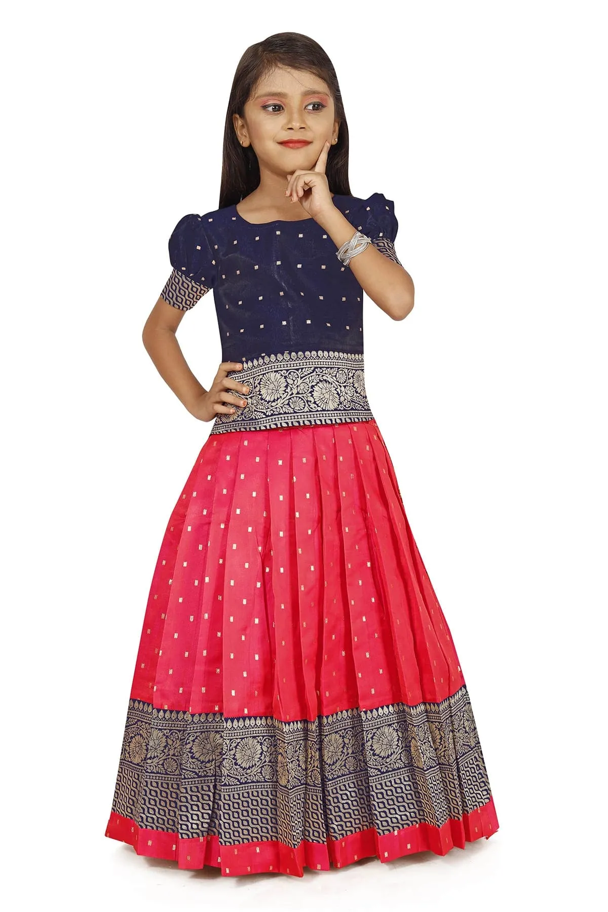kids New Pattu Pavadai south indian Pink lehenga dress for girls