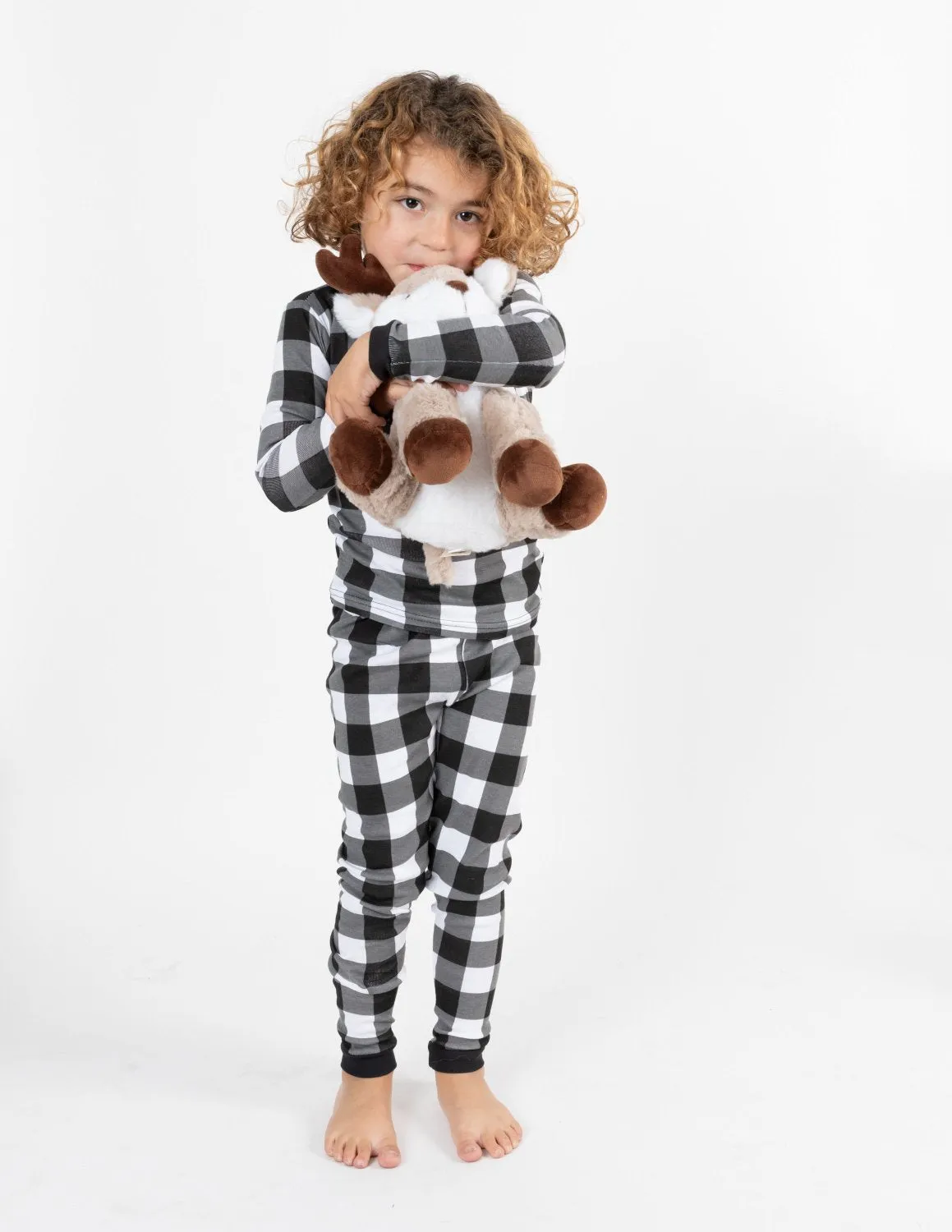 Kids Two Piece Cotton Pajamas Black & White Plaid