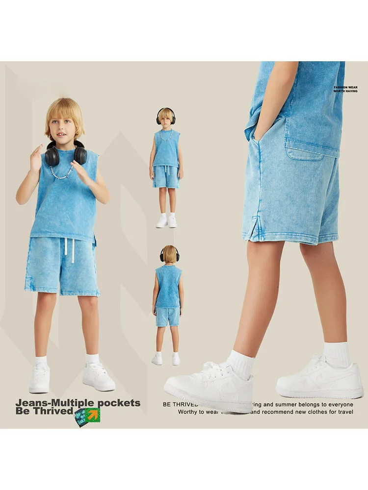 Kids' Vintage Cropped Shorts With Slit Hem