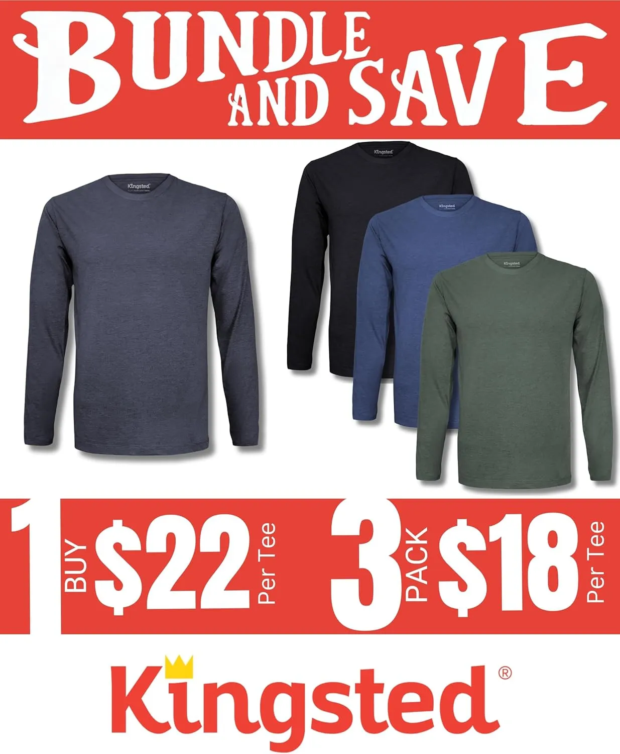 Kingsted Long Sleeve Shirts for Men - Royally Comfortable - Soft Premium Fabric - Well Crafted Classic Tees