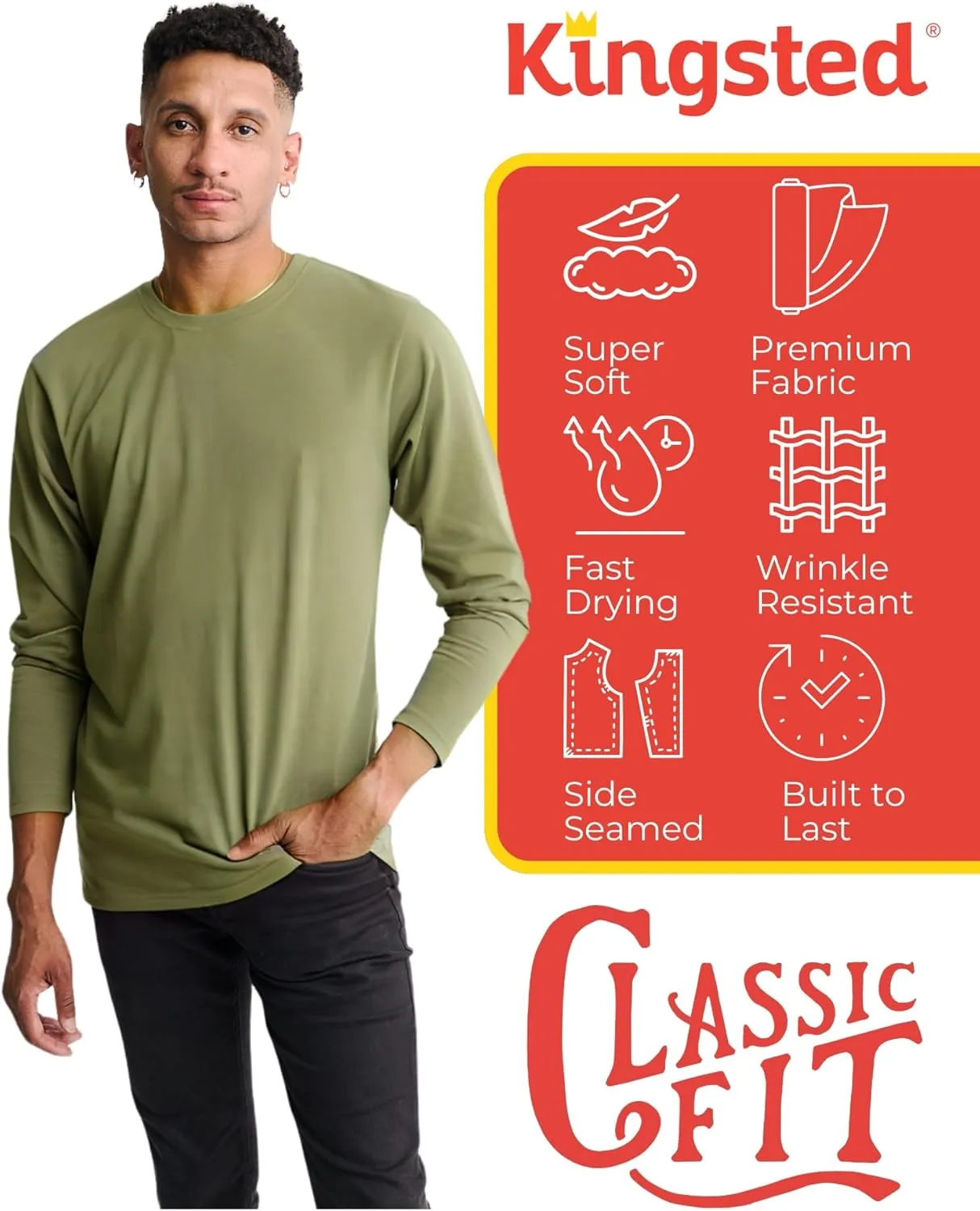 Kingsted Long Sleeve Shirts for Men - Royally Comfortable - Soft Premium Fabric - Well Crafted Classic Tees